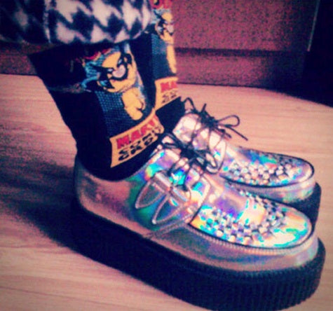 Silver laser illusion Harajuku Brock sponge cake bottom thick men and women shoes platform shoes