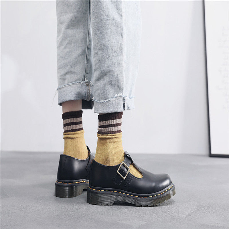 Women T Shape With Mary Jane Shoes Genuine Leather Low-top