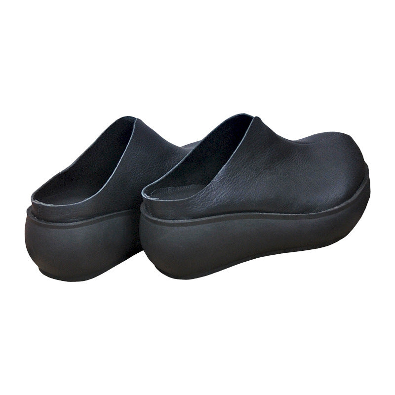 Retro Platform Platform Shoes Women Leather Sandals High