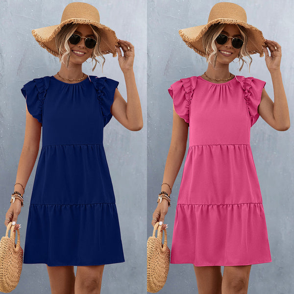 European And American Women's Clothing Solid Color Dress Women