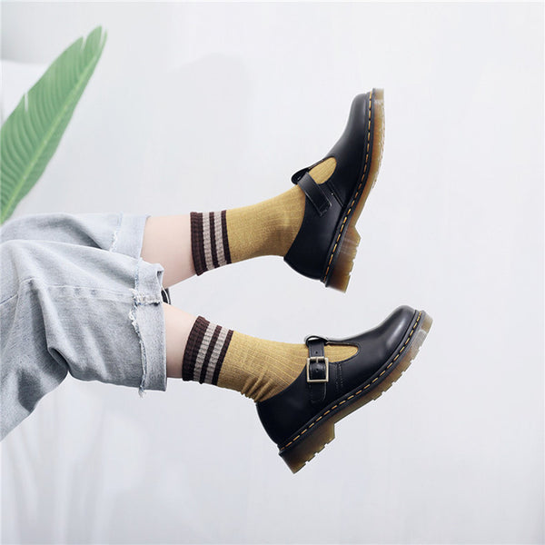 Women T Shape With Mary Jane Shoes Genuine Leather Low-top