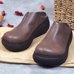 Retro Platform Platform Shoes Women Leather Sandals High